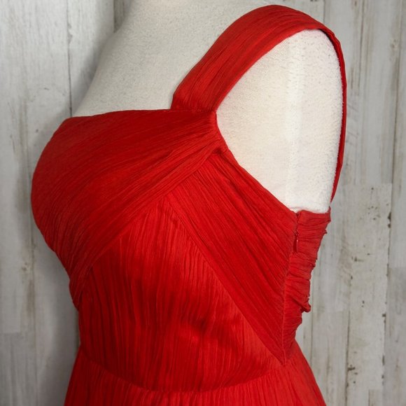 J Crew Vivid Poppy Red Pure Silk Lucienne One-Shoulder Chiffon Mini Dress Size 6 - Picture 10 of 12